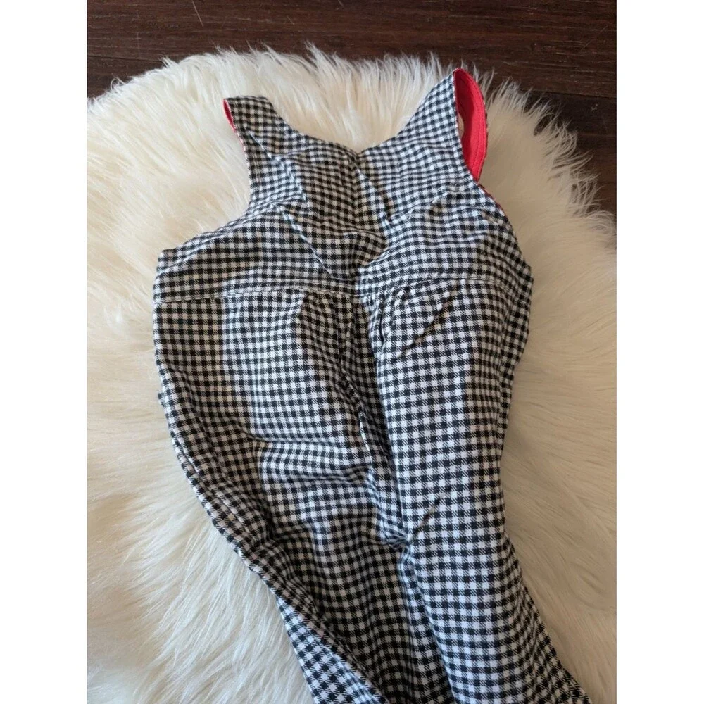 Vintage 90s 1990s Girls Jumper Overalls Cat Black White Check Plaid Ruffle 2T